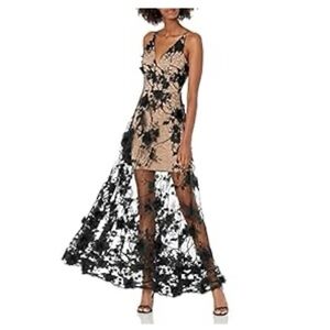 Dress The Population Black Lace Overlay Evening Gown
